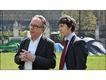 Matthew Bannister and Rory Stewart in Parliament Square, outside the Houses of Parliament
