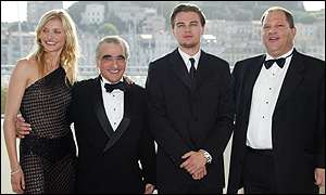 Diaz, Scorsese and DiCaprio with Harvey Weinstein