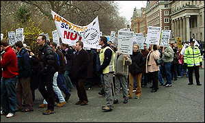 teachers on a protest march in March