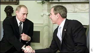 George Bush and Vladimir Putin