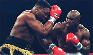 Evander Holyfield and Ray Mercer during their gruelling battle in 1995