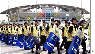 Riot police at South Korean stadium