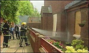 Houses were set on fire by petrol bombs 