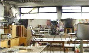 Flammable liquid was poured into an art room
