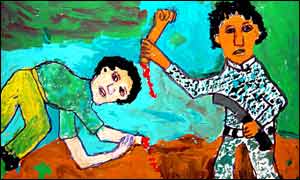 Painting by amputee artist Seih Mansaray