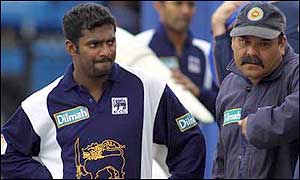 Muttiah Muralitharan with coach Dav Whatmore