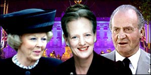 Dutch Queen Beatrix (L), Danish Queen Margrethe, King Juan Carlos of Spain (R)