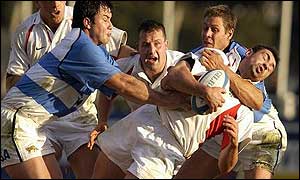Kevin Sorrell is the victim of a high tackle