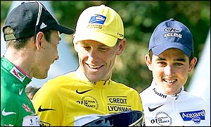 Oscar Sevilla (far right) on the podium last year with Erik Zabel and Lance Armstrong