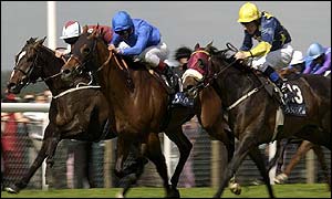 Royal Rebel (left) just holds on to win the Gold Cup