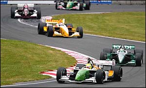 Christian Fittipaldi leads Paul Tracy and Jimmy Vasser in the Cart race at Portland this year