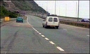 Crash scene on the A55 at Penmaenmawr, north Wales
