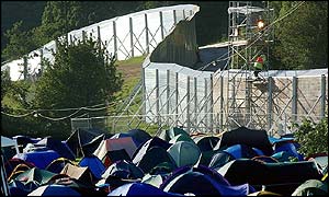 The �1m fence and watch tower at Glastonbury