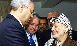 Colin Powell meets Yasser Arafat, 17 April, 2002