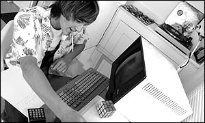 Man at computer in 1980s