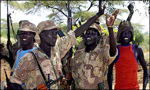 SPLA fighters celebrating the capture of Kapoeta