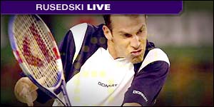 Game-by-game action from Centre Court as Greg Rusedski takes on Belgium's Xavier Malisse in the fourth round.
