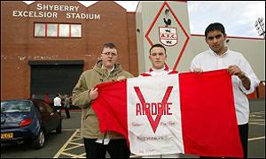 Airdrie fans outside the Excelsior stadium