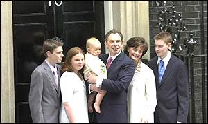 Tony Blair and his family outside Number 10