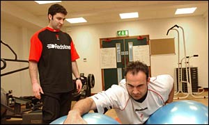 Wales fitness coach Andy Hore puts Chris Wyatt through his paces