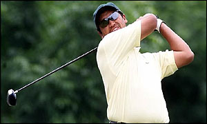 Michael Campbell hits a drive during the final round at the K Club