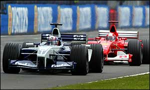 Pablo Montoya could not hold off Michael Schumacher for long