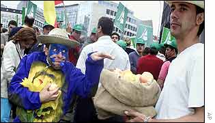 Protester in costume symbolising the EU 