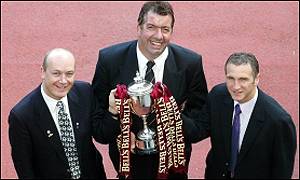Hamilton's Scott Struthers, Gretna's Brian Fulton and Airdrie's Sandy Stewart
