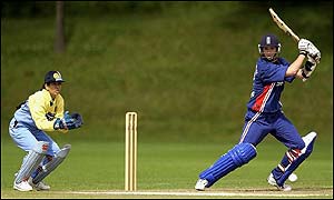 Arran Thompson plays a forcing stroke
