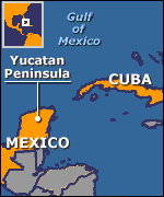 Map showing Cuba and Yucatan  peninsula