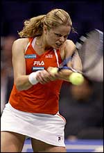 Belgium's Kim Clijsters in action in Los Angeles