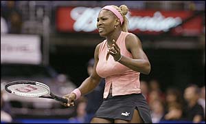 Serena Williams is frustrated as she struggles in the second set