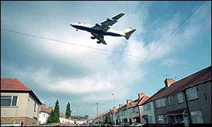 Low-flying airplane