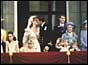 Photograph of the Duke and Duchess of York kissing on Buckingham Palace balcony