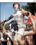 Student activists with painted bodies, Jakarta, 13 January 2003
