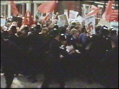 Police and marchers