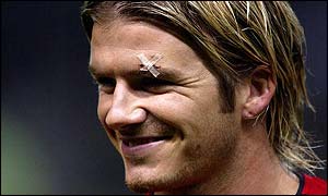 Manchester United David Beckham smiles during an entertaining first-half
