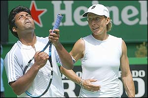 Martina Navratilova and  Leander Paes win the mixed doubles in Australia 