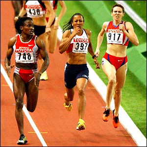 Mozambique's Maria Mutola defends the women's 800m title from Britain's Kelly Holmes and Russia's Natalya Kruschchelyova