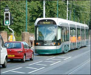 Tram on street