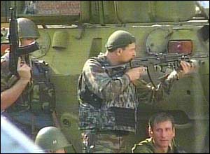 Russian troops stationed outside the building 