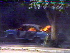 Burning taxi