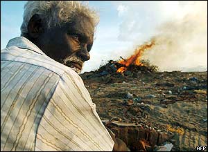 Burning debris