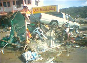 Car and debris
