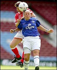 Everton's Amy Kane (right) challenges Charlton's Karen Hills