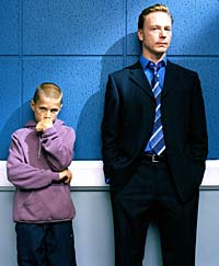 Harry Eden as Russell and Ben Daniels as Fenton in Real Men