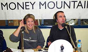 Radio Derby presenters Aleena Taylor and David Harvey during the Money Mountain auction