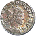 Roman coin showing Claudius II's head