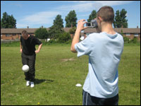 Teenager films  his friends football skills 