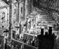 Illustration of the streets of London during the Indsutrial Revolution